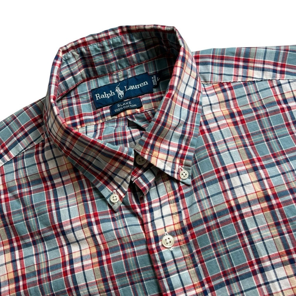 Ralph Lauren Mens Large Blake Short Sleeve Multicolor Plaid Button Down Shirt